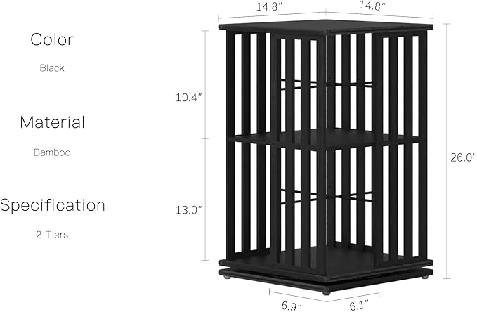 YOWOS Rotating Bookshelf Tower, 360° Display Spinning Bookcase, Bamboo