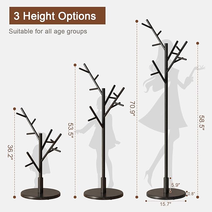 Muwuele Coat Rack, Solid Wood Coat Rack Freestanding