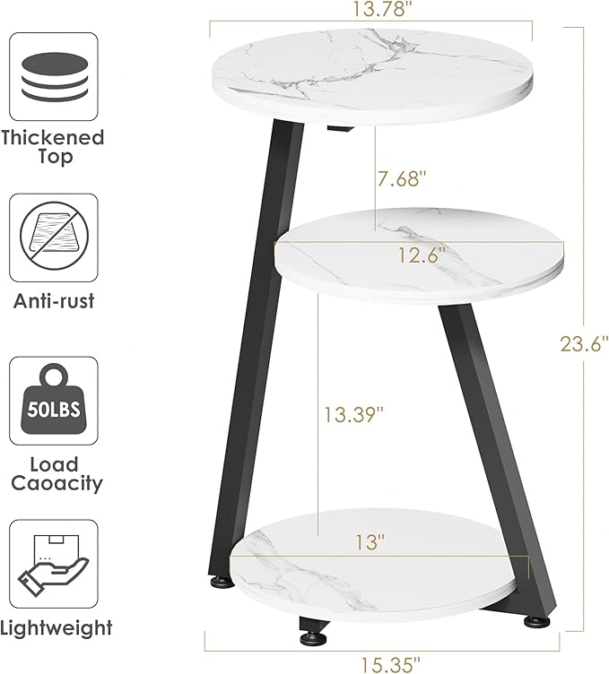 BEWISHOME Round End Table Marble Side Table