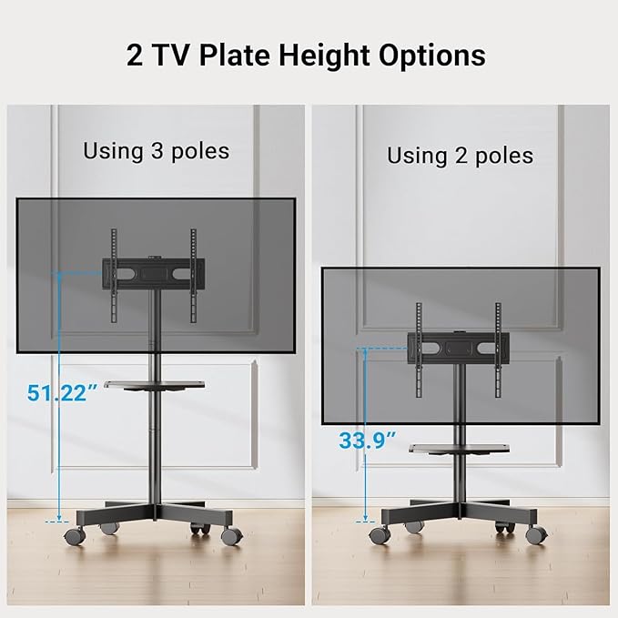 PERLESMITH Rolling TV Stand, Mobile TV Stand