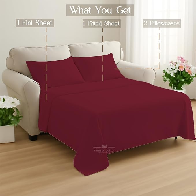 Sleeper Sofa Bed Sheet, 100% Cotton 400 Thread Count, 4 Piece Set, Deep Pocket