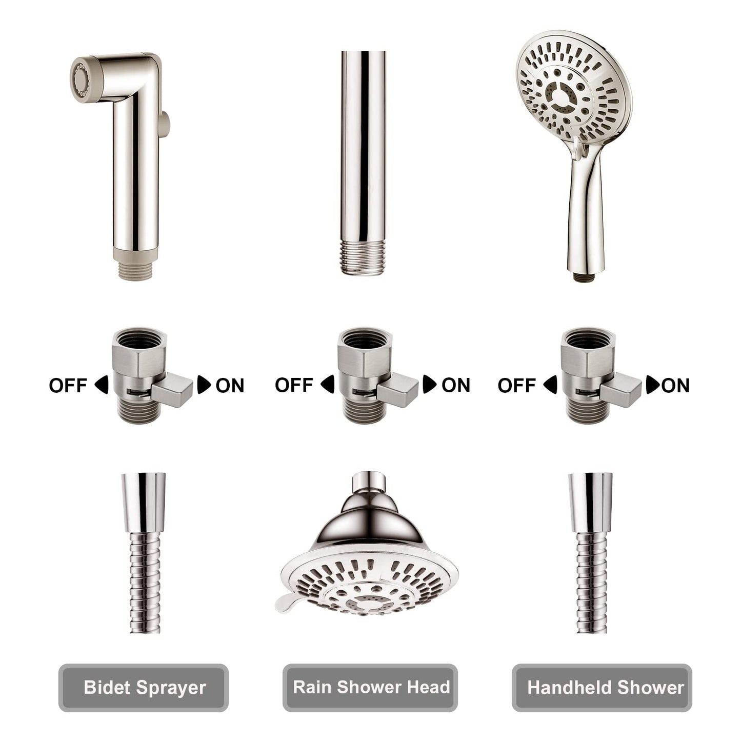 BRIGHT SHOWERS Water Flow Control Valve, Brass Shower Valve with Handle Lever, Flow Regulator Water-Saver Volume, Brushed Nickel