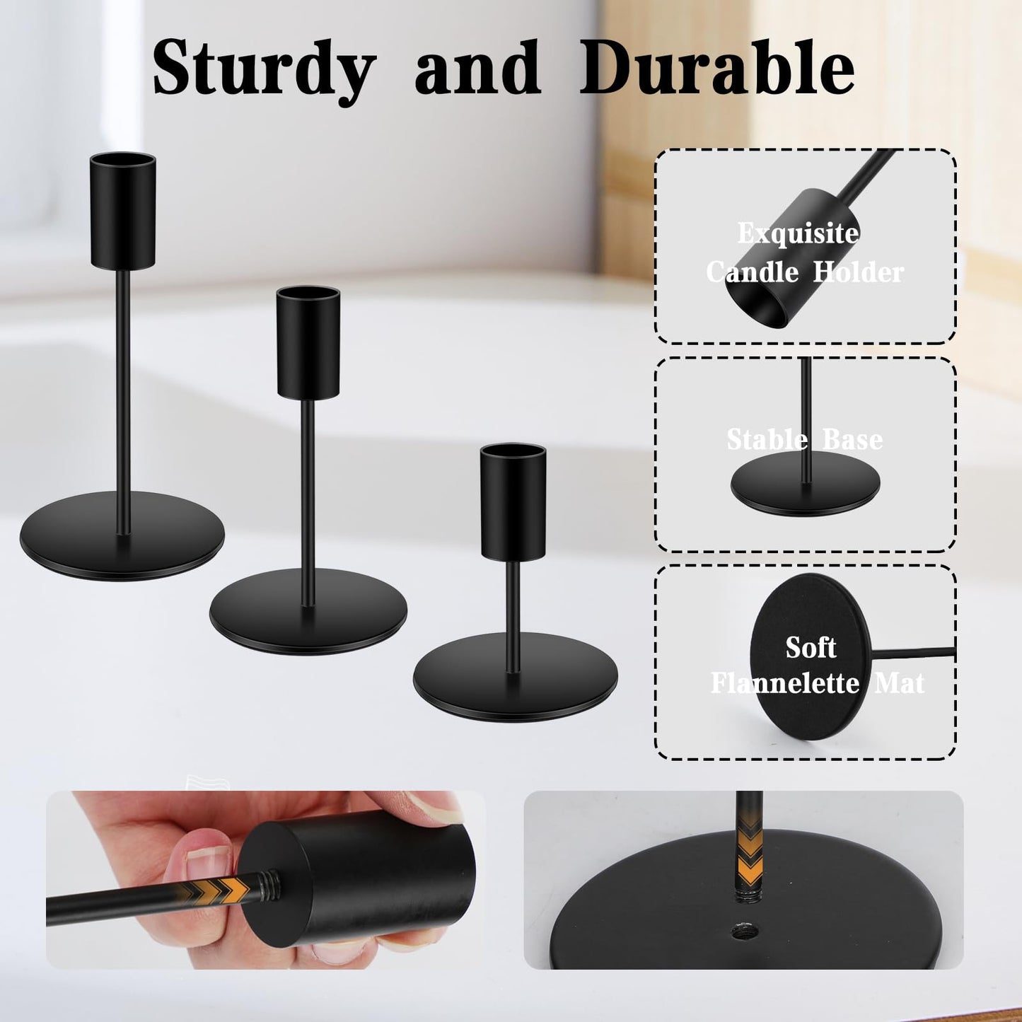 6pcs Black Candlestick Holders Metal Candle Holders for Candlesticks Tall Taper Candle Holders for Home Deco, Wedding,Dinner,Halloween Party, Fits 3/4 inch Thick Candle&Led Candles (Black)