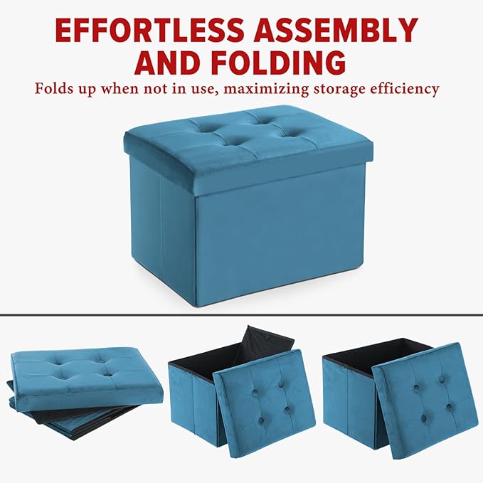 LINMAGCO Storage Ottoman Folding Foot Stool Velvet Foot Rest