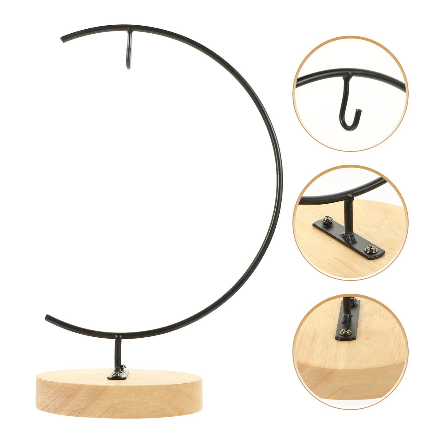 EXAOMBLE Micro Landscape Hanging Glass Globe Stand with Wooden Base, Iron Terrarium Display Holder for Air Plants and Small Plant Pots, Decorative Hanging Ornament Rack for Home Décor
