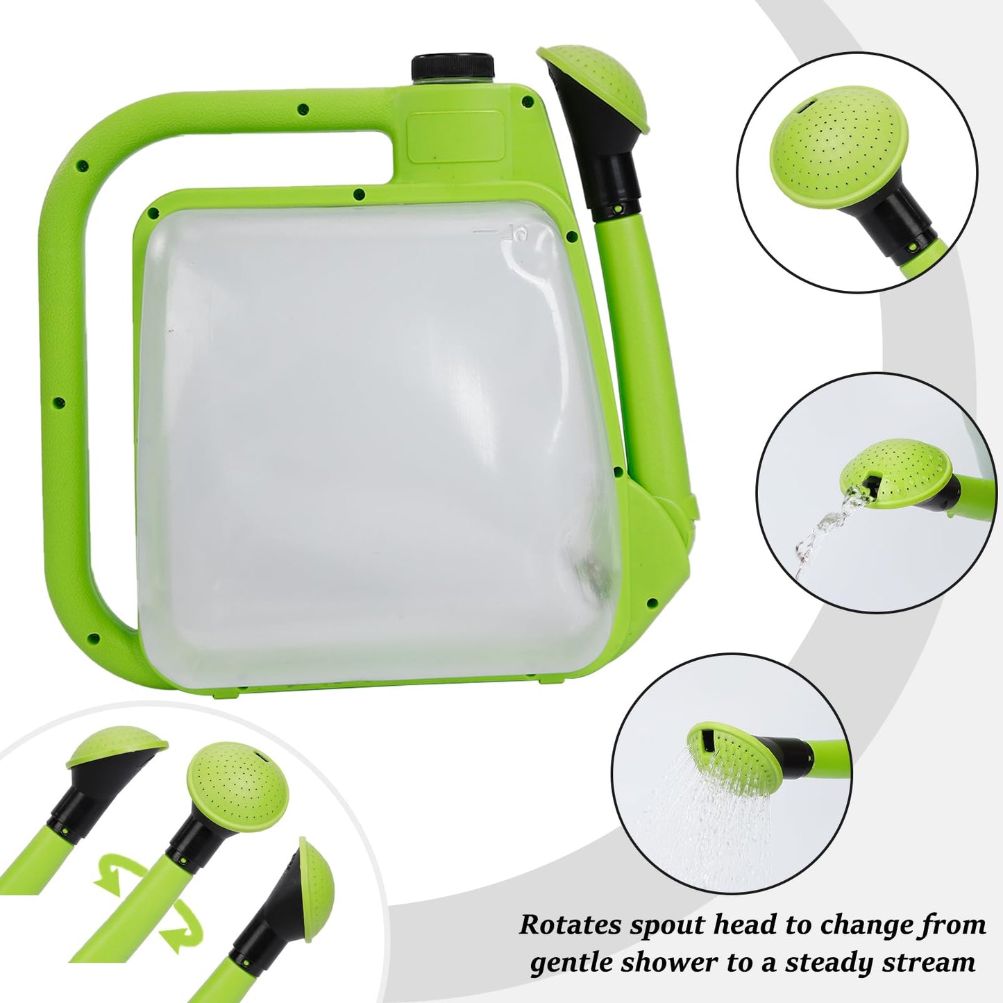 6L Foldable Watering Can with Rotating Nozzle & Long Spout for Plants, Indoor Outdoor Gardening, Clear Plastic-Green