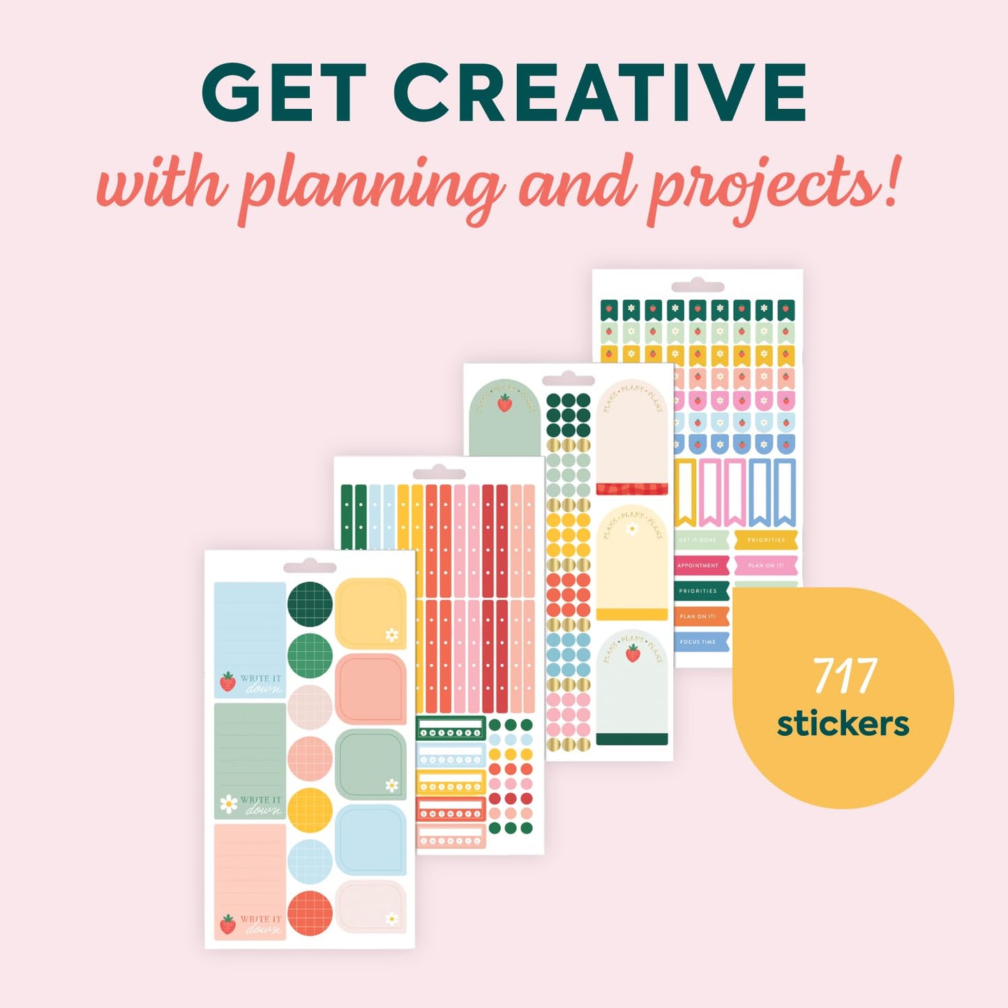 Happy Planner 15-Sheet Sticker Pack for Calendars, Journals, and Planners, Scrapbook Accessories, Classic Size, 717 Stickers Total, Spring Picnic