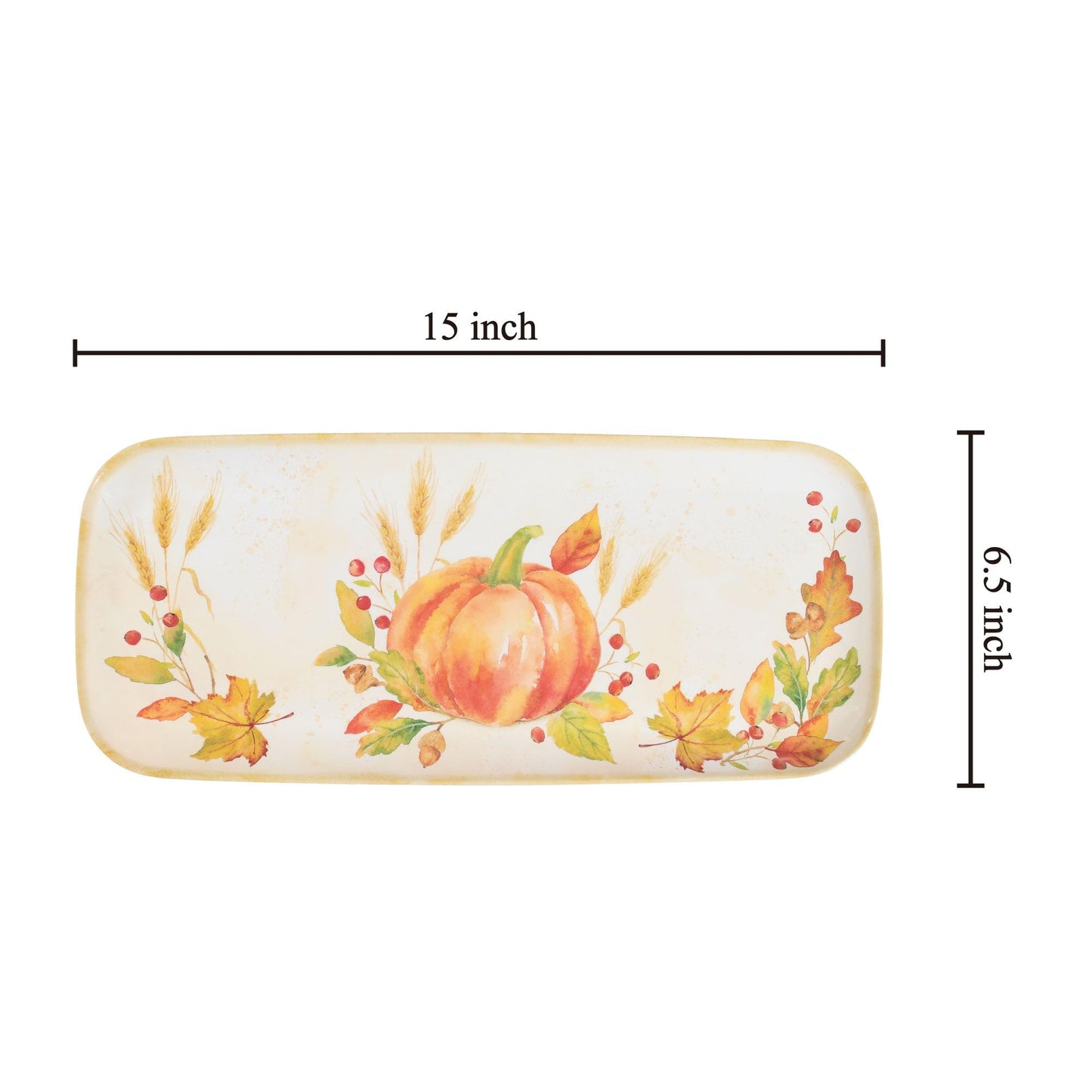 UPware Harvest Pumpkin Melamine Serving Tray, 15 x 6.5 Inch Rectangular Serving Platter, BPA Free Food Tray for Party Entertaining