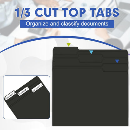 File Folder, HERKKA 120 Pack 1/3 Cut Tab File Folders, File Folders Great for Organizing and Filing, Letter Size, Black