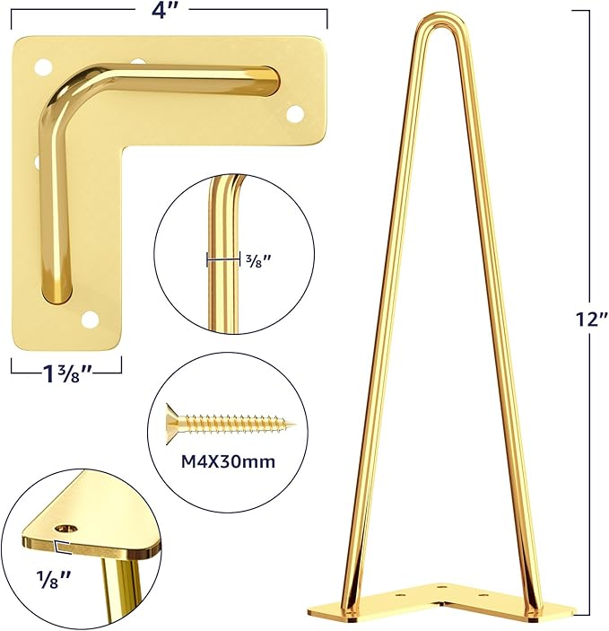 SMARTSTANDARD 12 Inch Hairpin Furniture Legs, 3/8'' Rods Metal Home DIY Projects