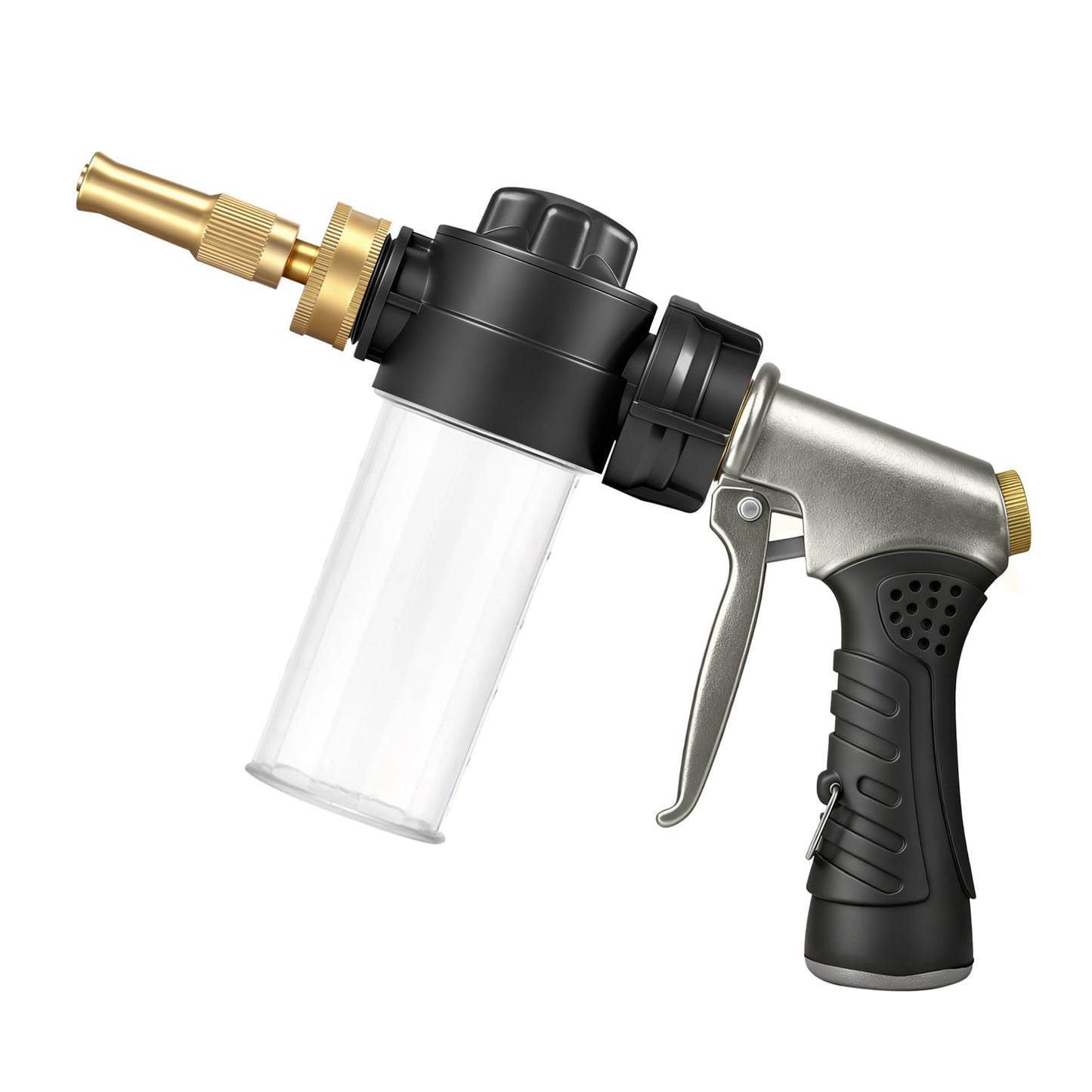 Garden Hose Nozzle with Soap Dispenser, High Pressure Water Nozzle with Adjustable Spray Patterns for Watering Plants, Car Washing, and Pet Showering (Foam Gun A)