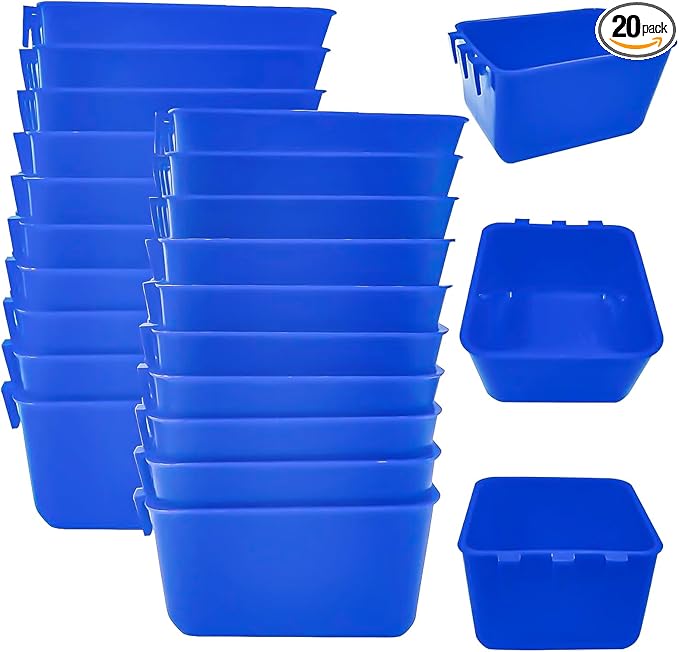 20 Pcs Chicken Coop Feeder Water Cup,16 oz Cage Cups Chicken Feeder Waterer, Cage Cups Birds Hanging Feeders, Chicken Feeder Water Bowl for Parakeet Poultry Pigeon Bunny Wire Cage (Blue, 16oz)