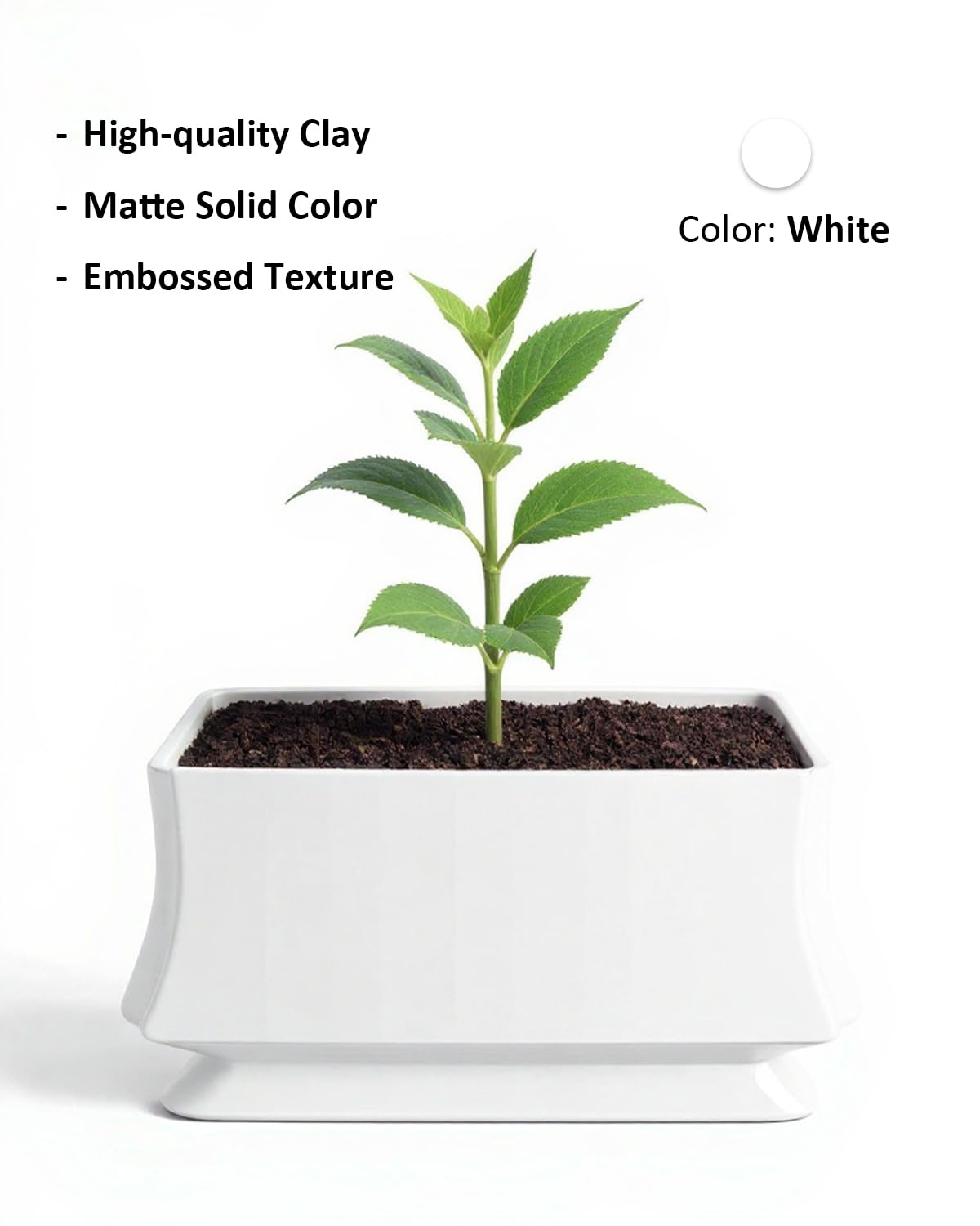 OXART Plant Pots, 11.8+9 inch Ceramic Planter, Indoor Pots Set with Drainage Holes, Flower Pot Rectangle Planters Pots with Hole Mesh Pad, Gifts for Mom, Decorative Ceramic Pots for Plants (White-4)