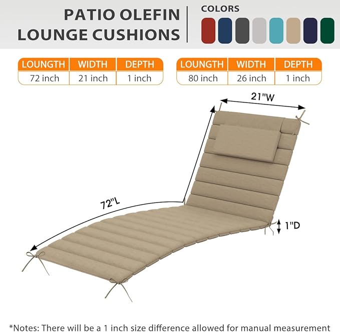 Sundale Outdoor Olefin Quilted Lounge Cushion Set of 4, Patio Foldable Chaise
