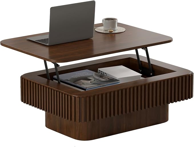 Lift Top Coffee Table for Living Room, Rectangle Handmade Solid Wood Strips