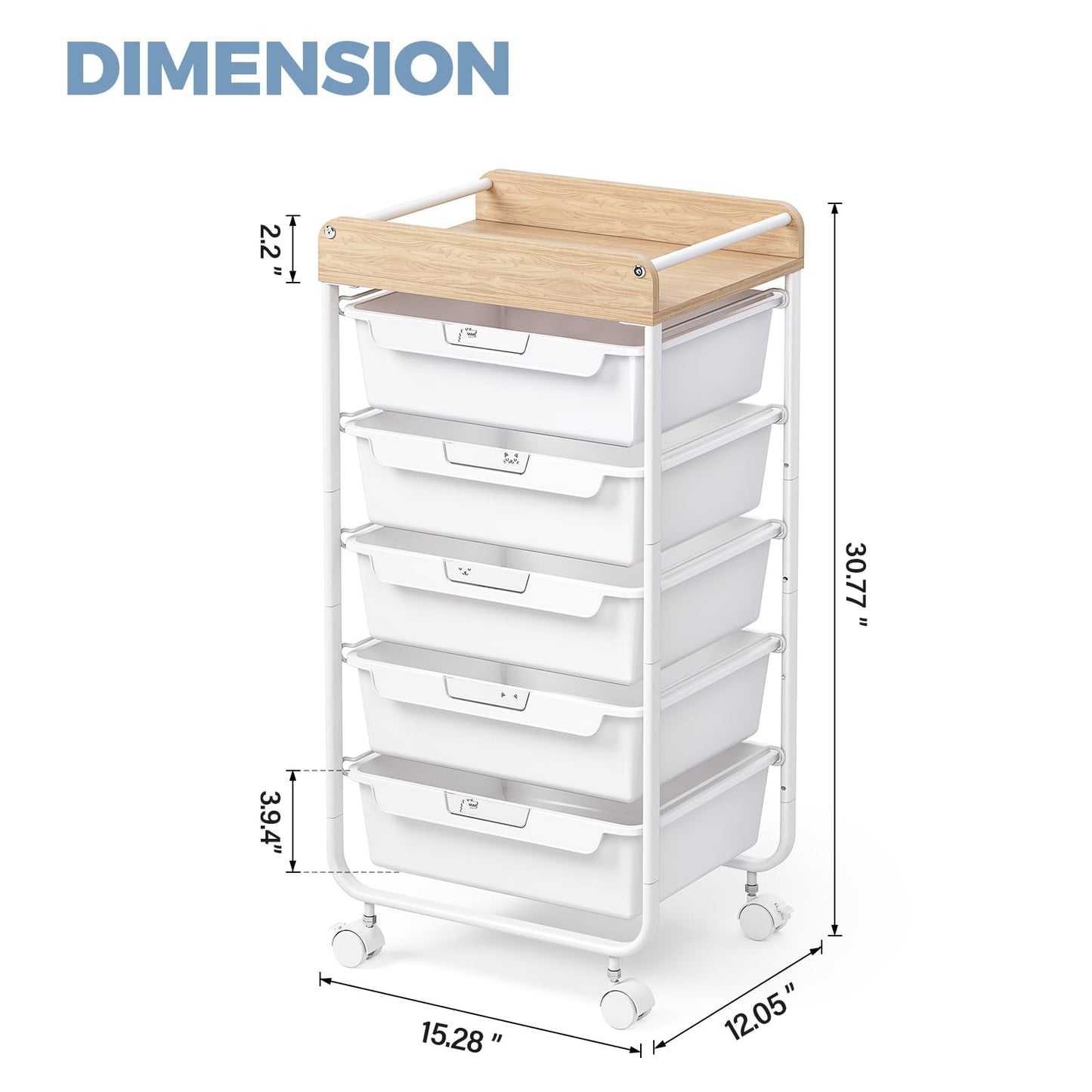 APEXCHASER Utility Cart with 5 Drawers,Rolling Storage Cart for Crafters Artists Kids Teacher Student Storage Arts Crafts & Sewing Study Supplies in Craft Room Dorm Classroom Kids Room-White