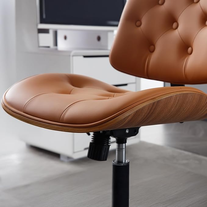 Armless Home Office Chair with Wheels, PU Leather Adjustable Height Computer