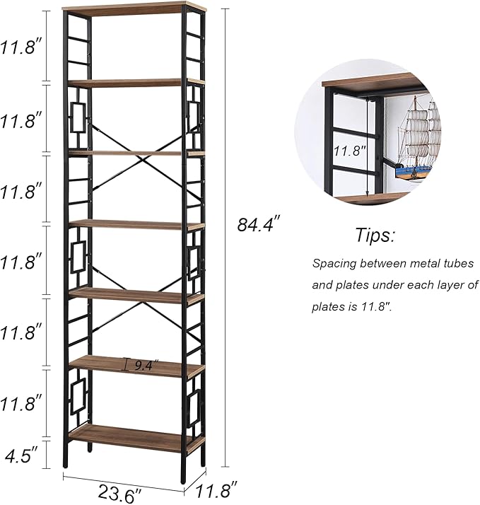 HOMISSUE Tall Bookshelf, 84 Inch Industrial Bookshelf