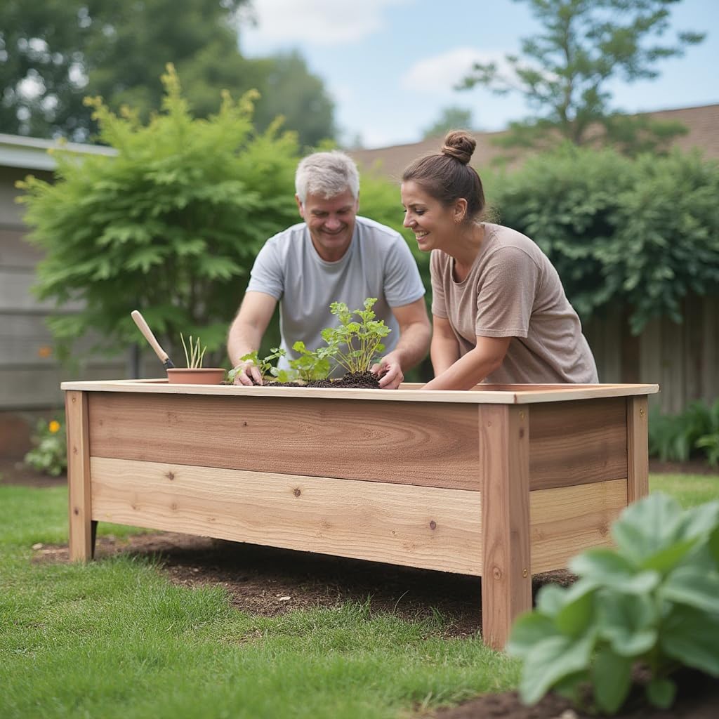 Cedar Raised Garden Bed Planter Box with Legs – Heavy Duty Outdoor Wooden Planter for Vegetables & Flowers, No Bending Elevated Design, Custom Size, Handmade in USA (18in x 15.5in x 16in)