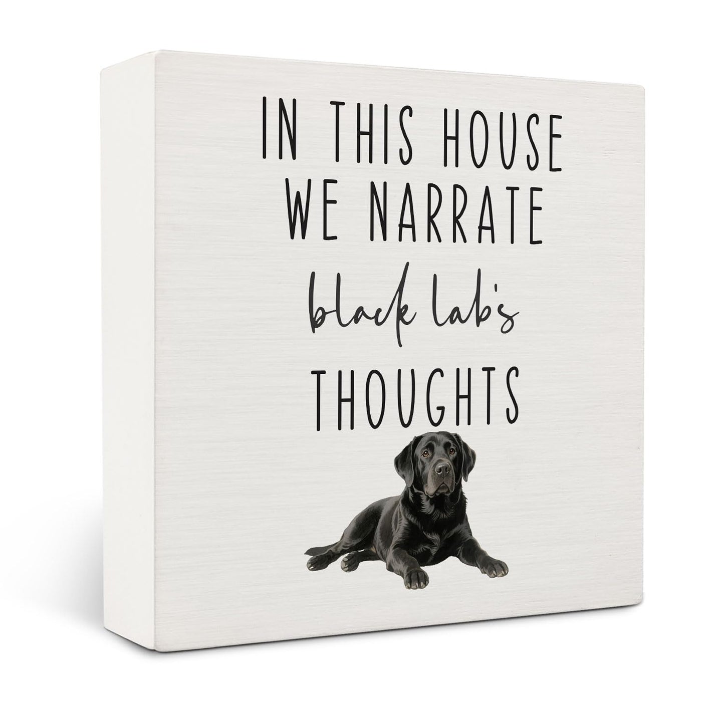 OVAcational Funny Black Labrador Retriever Dog Wooden Box Sign Desk Decor, This House We Narrate the Black Lab's Thoughts Wood Block Sign for Home Office Desk Table Shelf Wall Decorations, 5x5 Inch