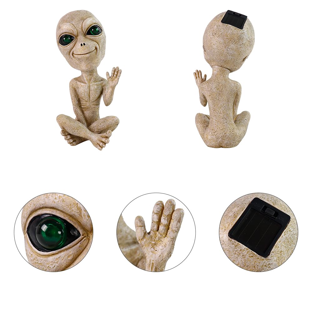 Lopoti Solar Light UFO Extraterrestrial Garden Alien Statues Figurine for Indoor Outdoor Garden Patio, Yard Or Lawn Decoration