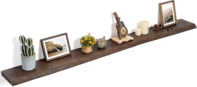 Floating Shelves for Wall Decor, Rustic Solid Elm Wood Live Edge Floating