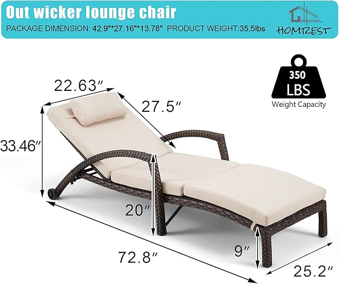HOMREST Chaise Lounge Chairs Set of 2