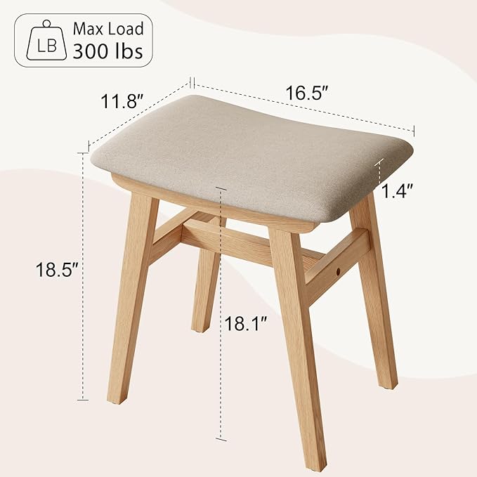 Muwuele Solid Wood Vanity Stool, Compact Makeup Chair