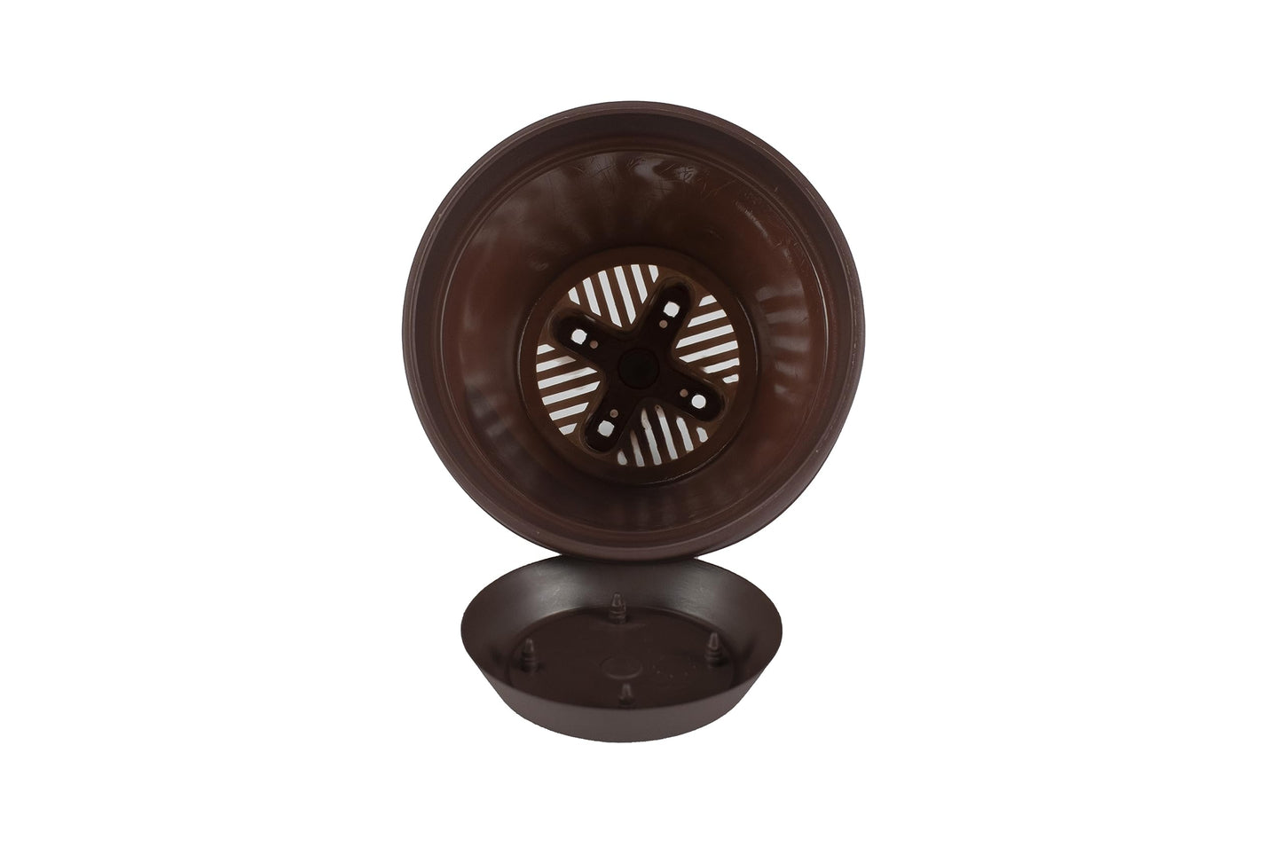 The HC Companies Infinity Round Planter Decorative 8 Inch Plastic Flower Pot w/Removable Saucer for Indoor & Outdoor Plants, Chocolate