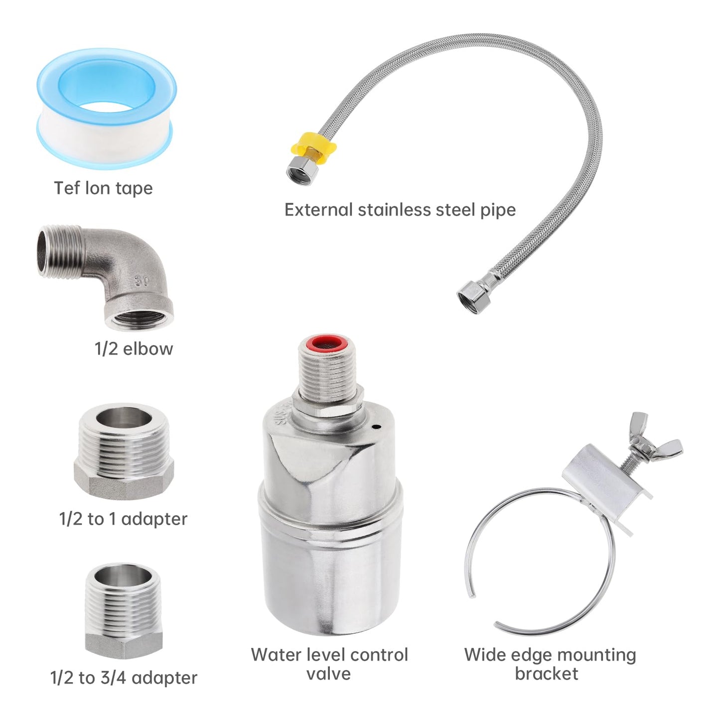 1/2 inch Float Valve, PNXKTXO Water Level Control Float Valve 1/2" to 3/4'' and 1/2'' to 1'' 304 Stainless Steel Fully Automatic Water Level Control Shut Off Valves Hose Connector