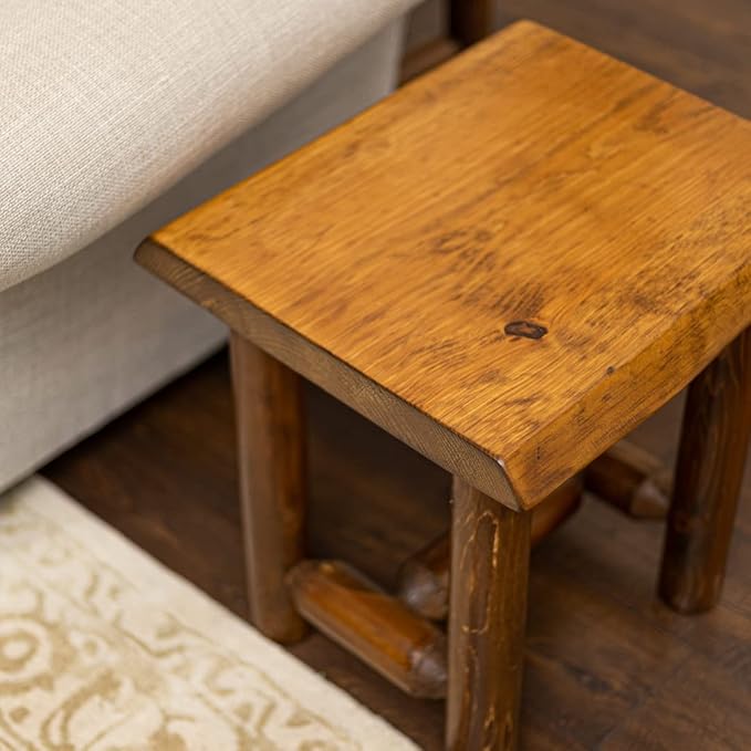 Rustic Log Live Edge End Table – Small Indoor End Table or Night Stand Table