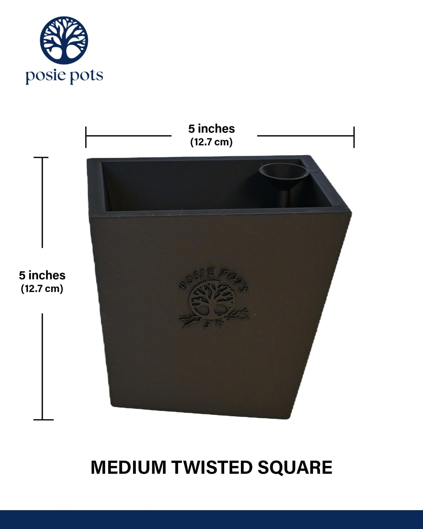 POSIE3DPRINTS Posie Pot Medium Twisted Square - Self Watering Planter 5x5 Inch - Indoor Plant Pot with 30 Day Reservoir - 3D Printed Bioplastic - No Guilt Plant Care - Made in USA, Black