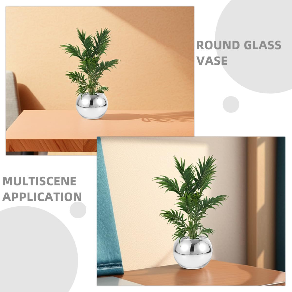 BESPORTBLE 2pcs Silver Round Glass Vase Set – Modern Sphere Flower Holder for Hydroponic Plants, Small Air Terrarium Centerpiece for Home and Office Tables