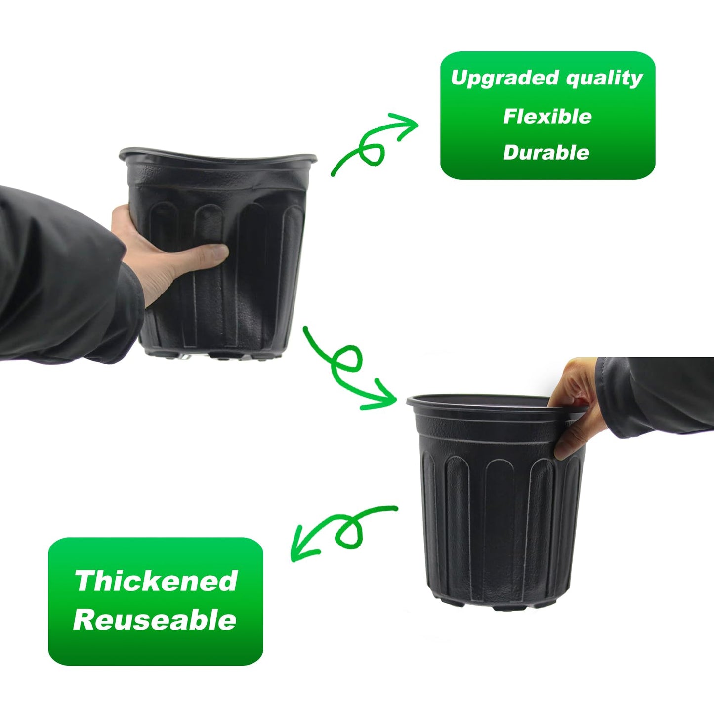 Hemikaki 100-Pack 1 Gallon Nursery Pots, Thickened Pots for Plants with Drainage Holes, Large Plastic Flower Pots for Seedlings, Succulents, Transplanting, Come with 100pcs Plant Labels