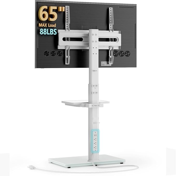 AX WABER Floor TV Stand with Power Outlet& Shelf, Universal TV Stand Mount