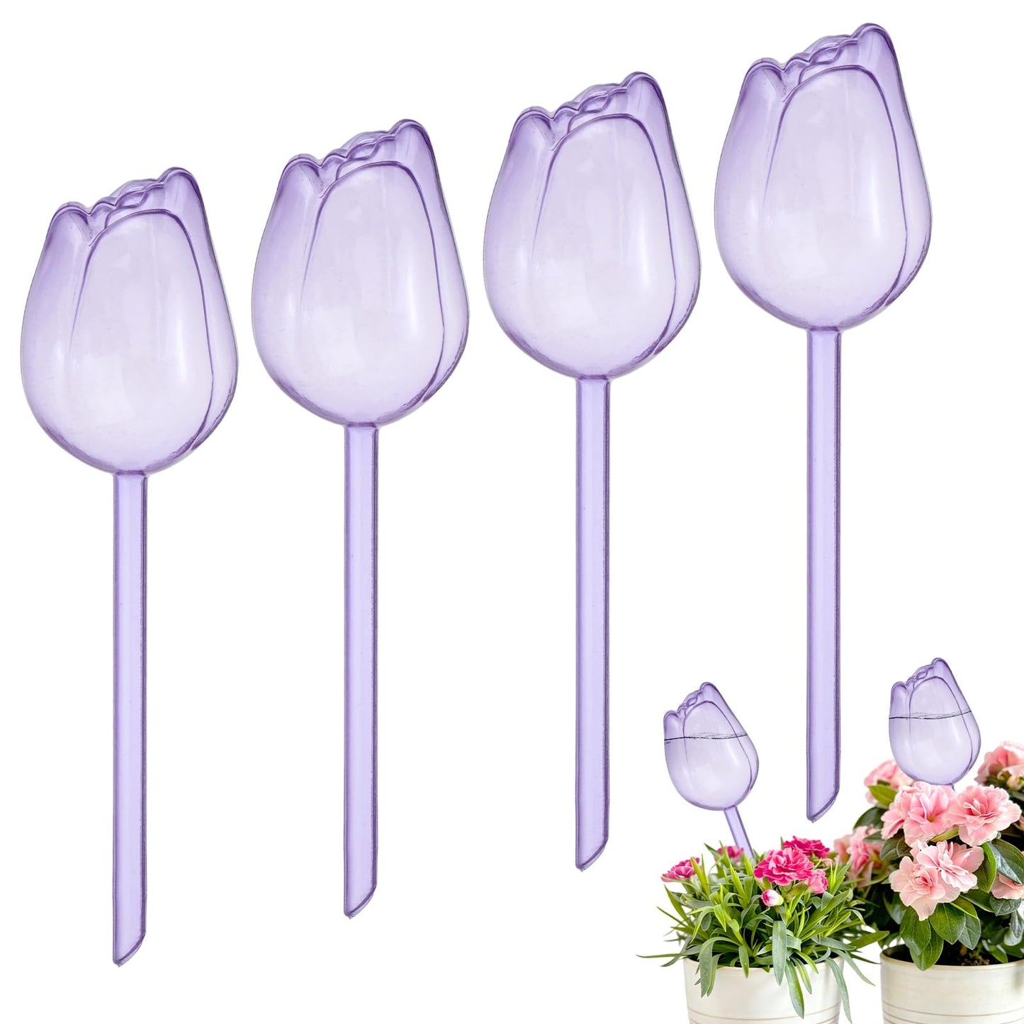 M METERXITY 4-Pack Plant Watering Globes, 9.4 Inch Plastic Self Watering Planter Insert for Indoor/Outdoor Plants, Self Water Devices [Purple]