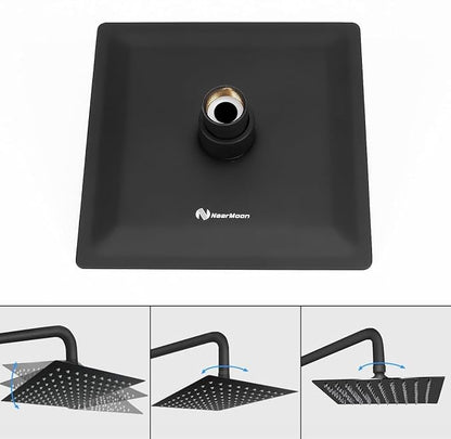 NearMoon Rain Shower Head, High Flow Stainless Steel Square Rainfall Shower, High Pressure Design, Awesome Shower Experience Even At Low Water Flow (6 Inch, Matte Black)