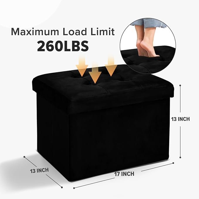 LINMAGCO Storage Ottoman Folding Foot Stool Velvet Foot Rest