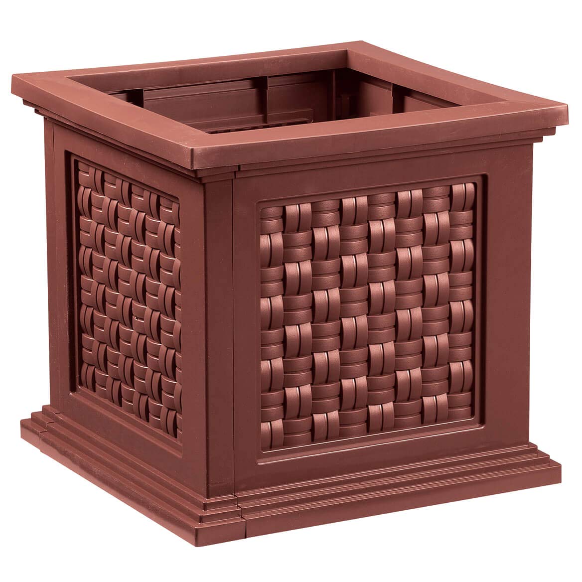 Fox Valley Traders Lightweight All-Weather Rattan-Style Planter Box - Versatile Presentation - Premium-Grade Polyethylene Material - Easy Assembly - 14.75" x 14.75" x 13.75", Brown Design