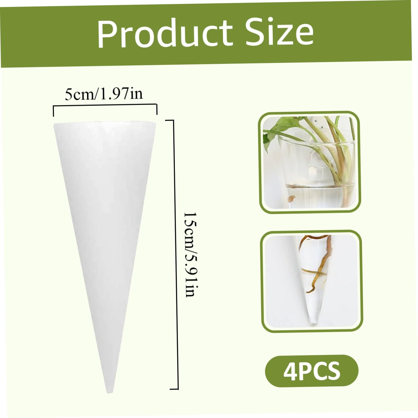TaozisuY 4Pcs Wall Vase, Cone Shaped Hanging Glass Wall Planter, 6x2in Plant Terrarium for Hydroponics Plants, Bathroom, Home Office Living Room Decor
