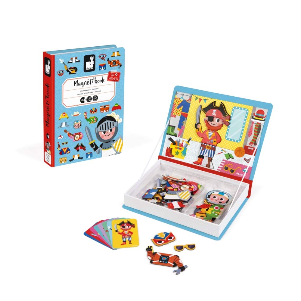Janod - MagnetiBook 45 pc Magnetic Boys Costumes Dress Up Game - Travel Entertainment - Encourages Imaginative Play - Boosts Creativity and Confidence - Enhances Fine Motor Skills