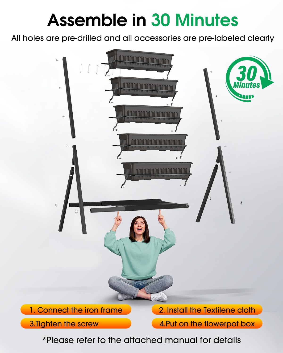 Olaiti 5-Tier Vertical Garden Bed Planter Boxes with Drainage System & Storage Space, Freestanding Vertical Garden Planter with 5 S-Hooks for Plants Vegetables Flowers Herbs in Garden Patio Yard
