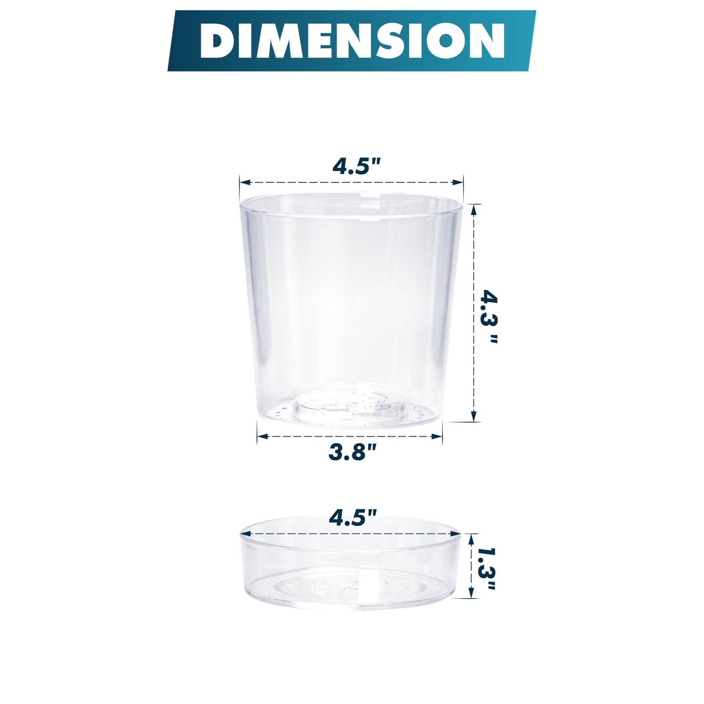 Phoenix Vine 4.5 Inch Clear Acrylic Planter Pot with Tray, Orchid Pot with Drainage Holes, Deep Saucer for Bottom Watering, Transparent Containers for Indoor Plants, Herbs, Set of 1, 91-A-E-1
