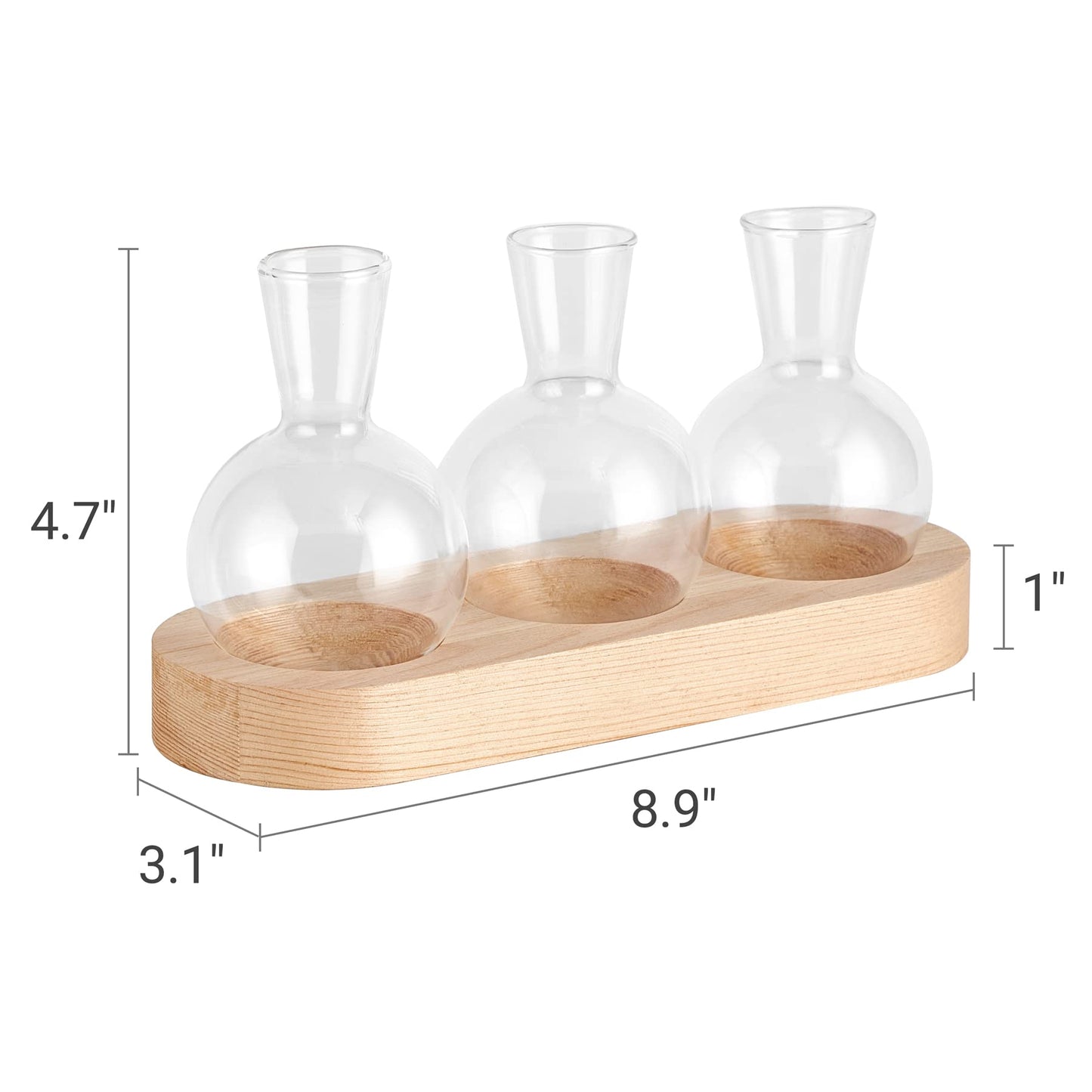 Mkono Desktop Plant Propagation Glass Vase Station Retro Plant Terrarium with Wooden Tray Bulb Flower Vase Container Perfect for Propagating Hydroponic Plants Home Office Decor Plant Lover Gift Idea