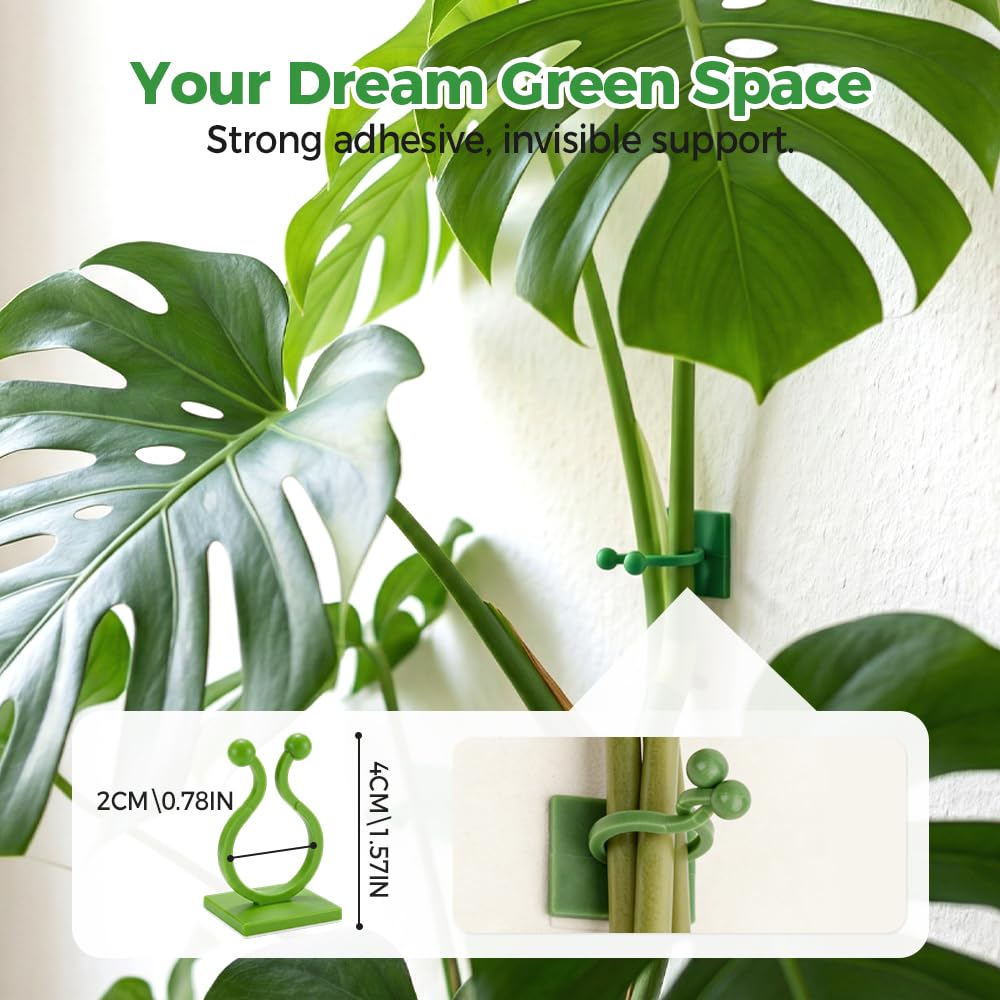 Plant Climbing Wall Fixture Clips, Plant Fixer Invisible Wall Vines Fixing Clips, Self Adhesive Vine Traction, Green Plant Fixer with Self-Adhesive Hook for Indoor Outdoor (200 Pcs)
