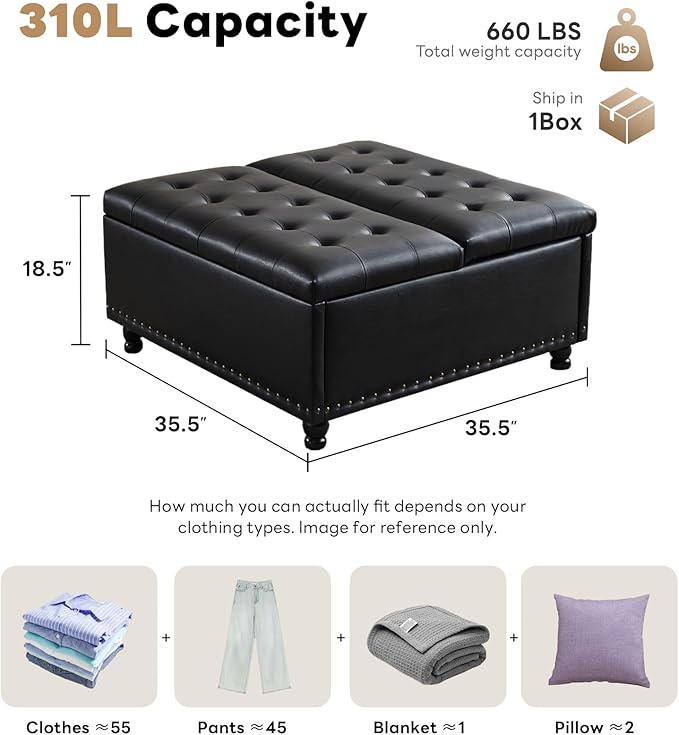 Tbfit Large Square Storage Ottoman Bench, Tufted Upholstered Coffee Table