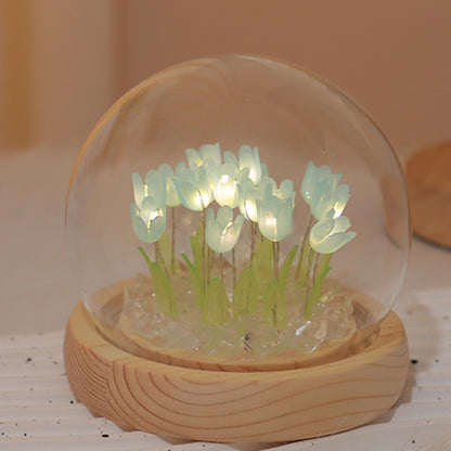 Richaa 20 Flower Blue Tulips Night Light with Wooden, Tulips Night Lamp for Christmas Birthday Mother's Day Thanksgiving, Gift for Women Girlfriend Grandma Battery Powered (not Included)