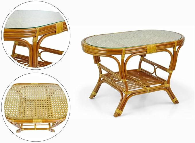 Malibu Lounge Set of 4: 2 Natural Rattan Wicker Chairs, Three-Seater Sofa