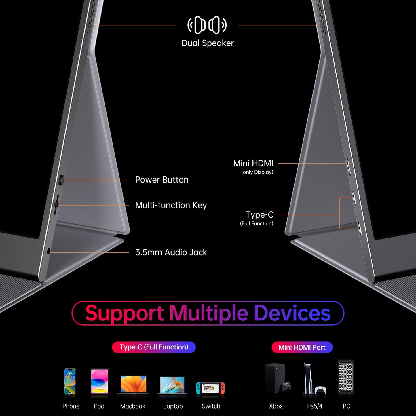 Anyuse 4K Portable Monitor 15.6" 3840x2160 UHD USB-C HDMI Laptop Monitor, 100% RGB IPS Computer Gaming Display HDR Travel Monitor w/Speakers & Smart Cover for Laptop Xbox PS5 Switch PC Phone