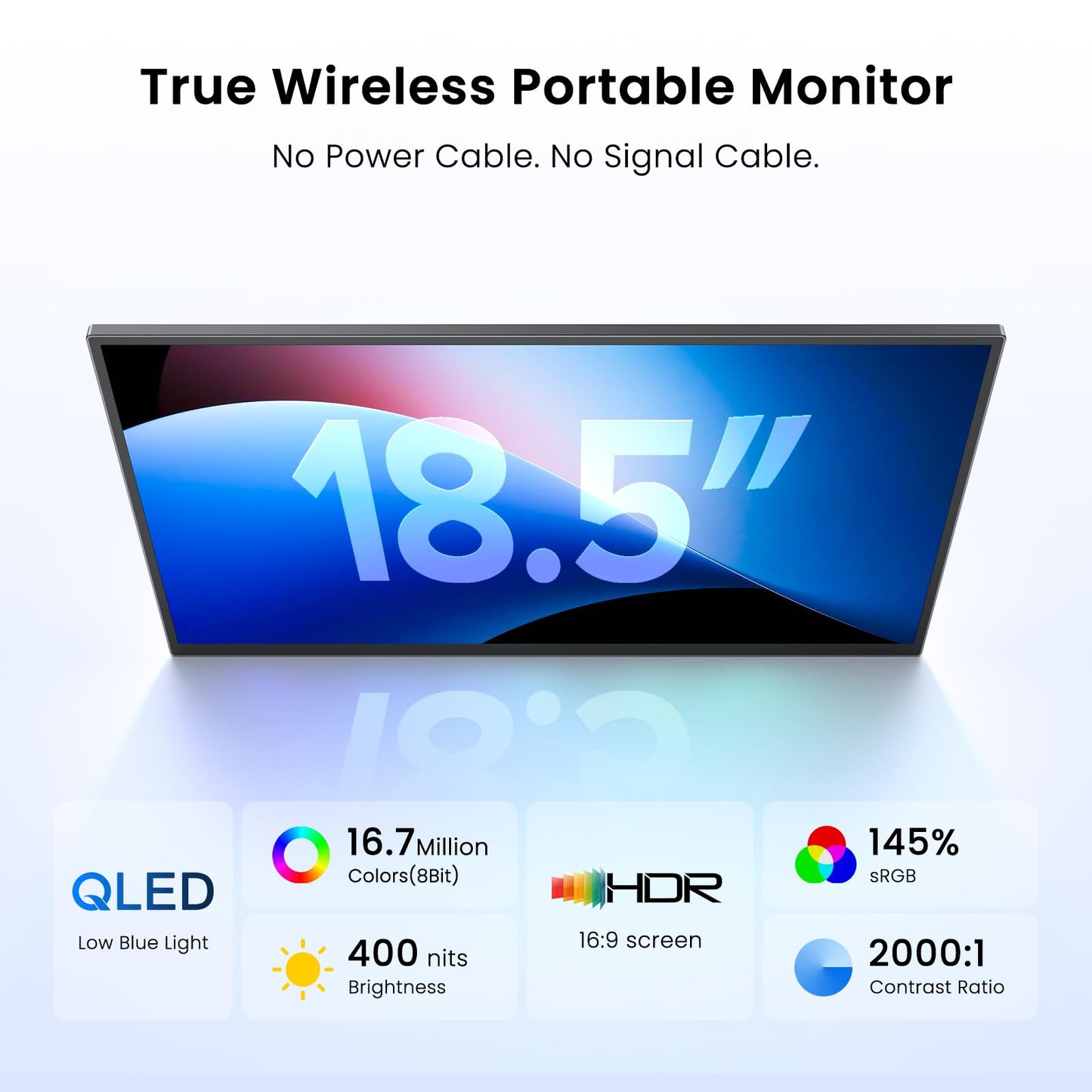 UPERFECT Wireless Portable Monitor with Battery 10000mAh, 18.5" 1080P FHD 100Hz 145% sRGB QLED Gaming Monitor with Stand, Bag & VESA, Large Second Screen for Laptop, Computer, Phone, Game Consoles